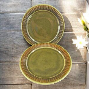 Vintage‎ Porsgrund Dish Plate Set 2 Dishes Plates Made In Norway Green Ceramic
